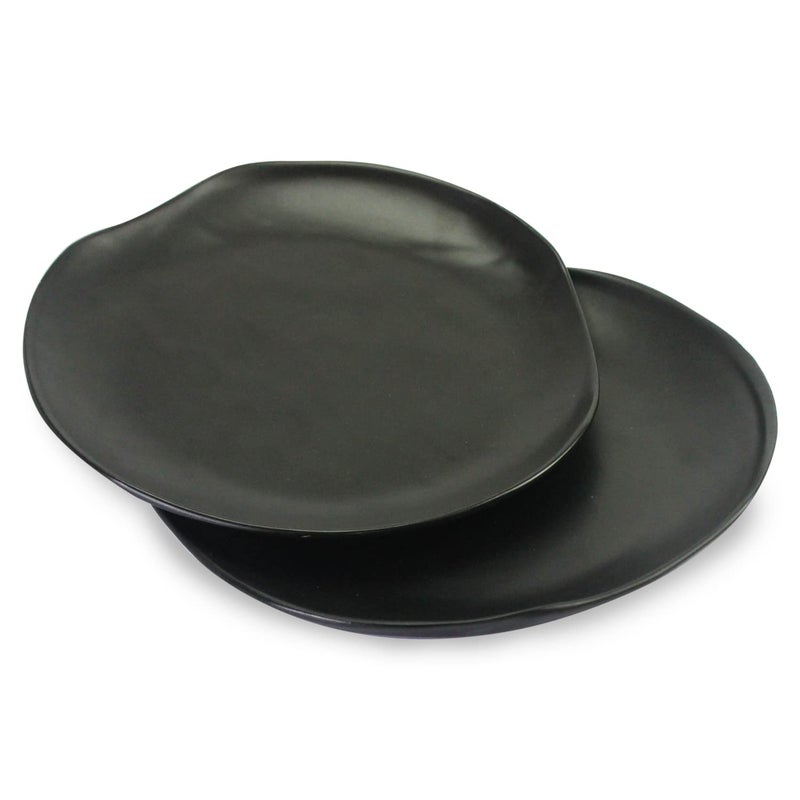 roro 10.5-Inch Handmade Ceramic Stoneware Dinner Plates in Matte Black (Set of 2) â€“ Natural Unglazed Underside, Restaurant Grade, Microwave, Oven & Dishwasher Safe - Image 2